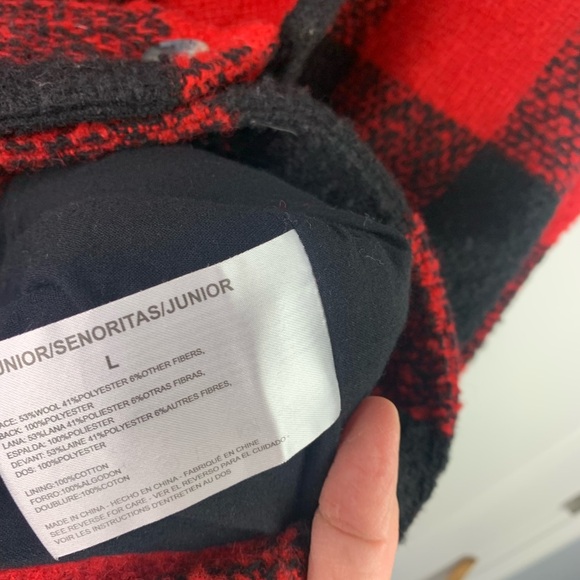 William Rast LARGE Red Black Wool Coat Buffalo Check Preppy Winter Timberlake - Picture 8 of 10